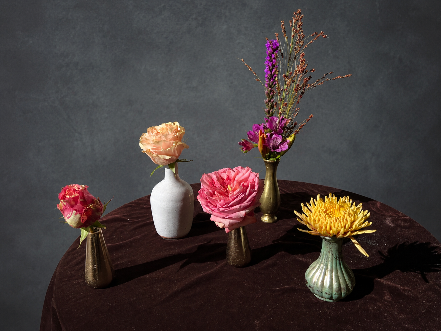 Single bud vase with dark gothic floral styling